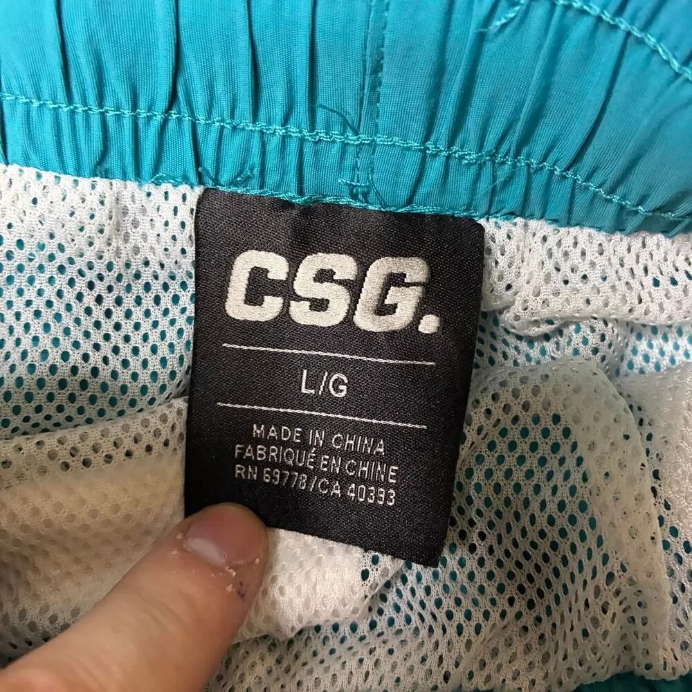 CSG Men’s Large Blue Swim Trunks Mesh Lined Drawstring Board Shorts
